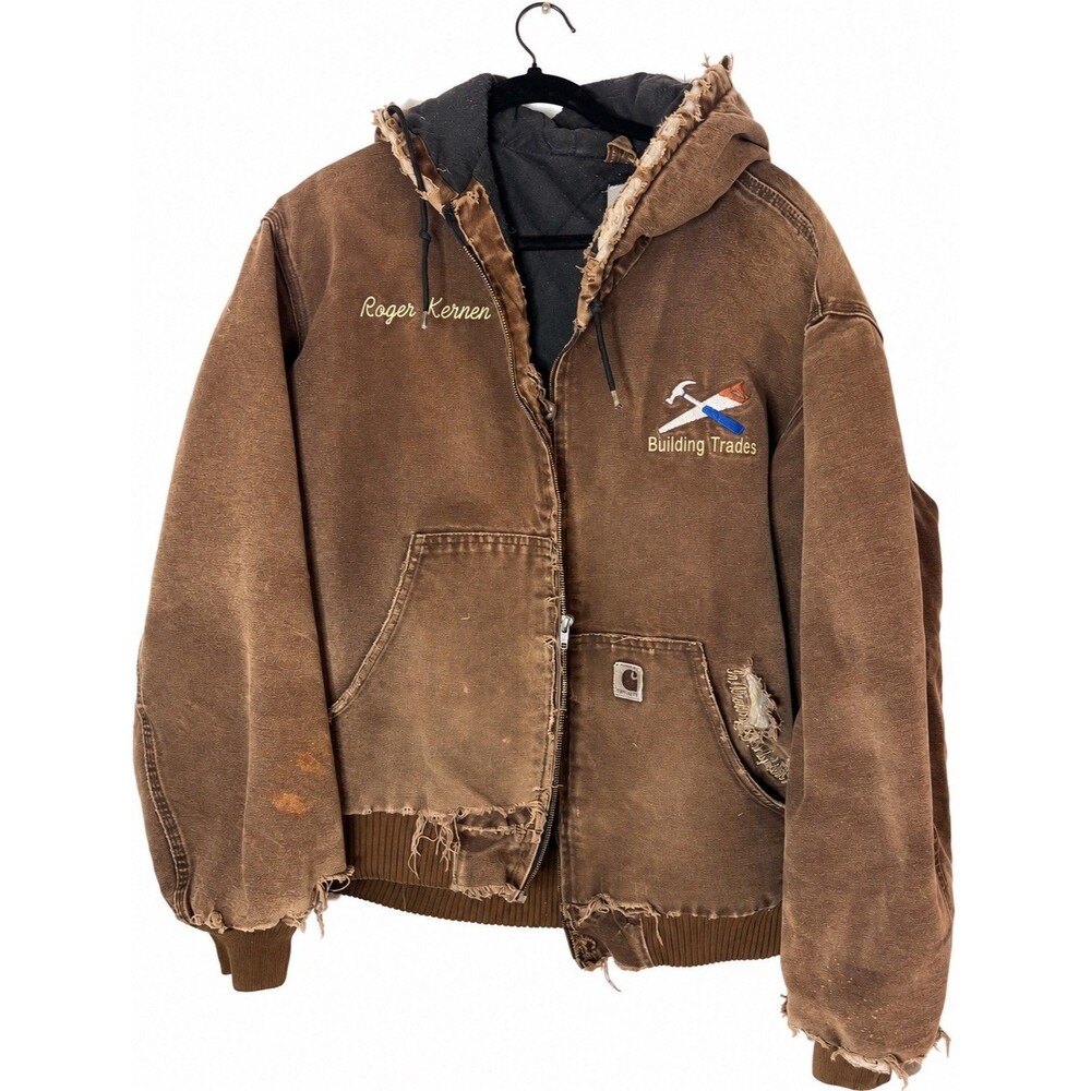Carhartt J130 DKB XL Dark Brown Active Jacket Distressed Faded Thrashed Vintage